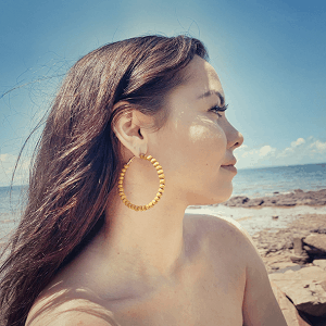Wooden Bead Hoop Earrings by Dibora