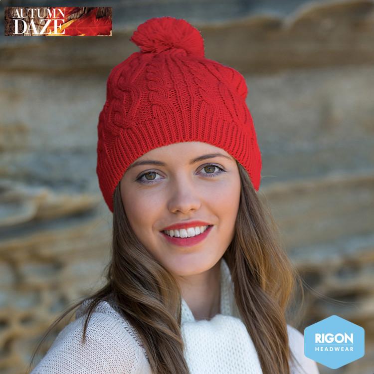 Bobbi Cable Knitted Beanie by Rigon, Red