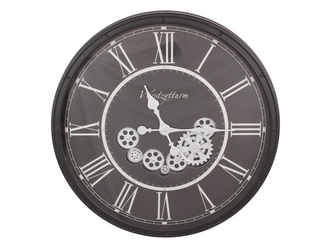 BLACK CLOCK WITH MOVING COGS