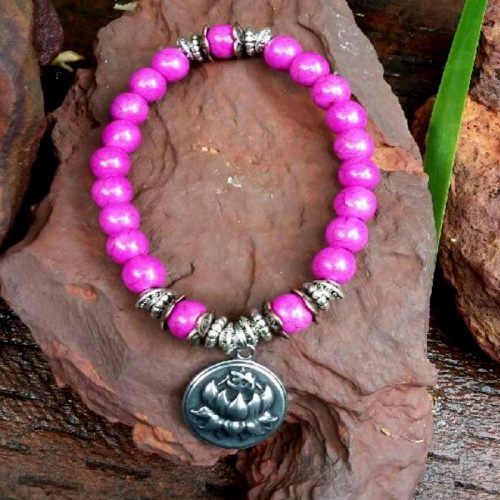 Crystal Bracelet – Purple Magnesite & Lotus Charm