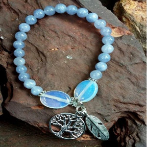 Crystal bracelet Blue quartz & Opalite Tree of Life Charm