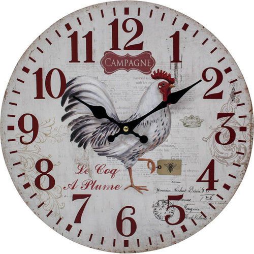 Clock Rooster Red 34cm