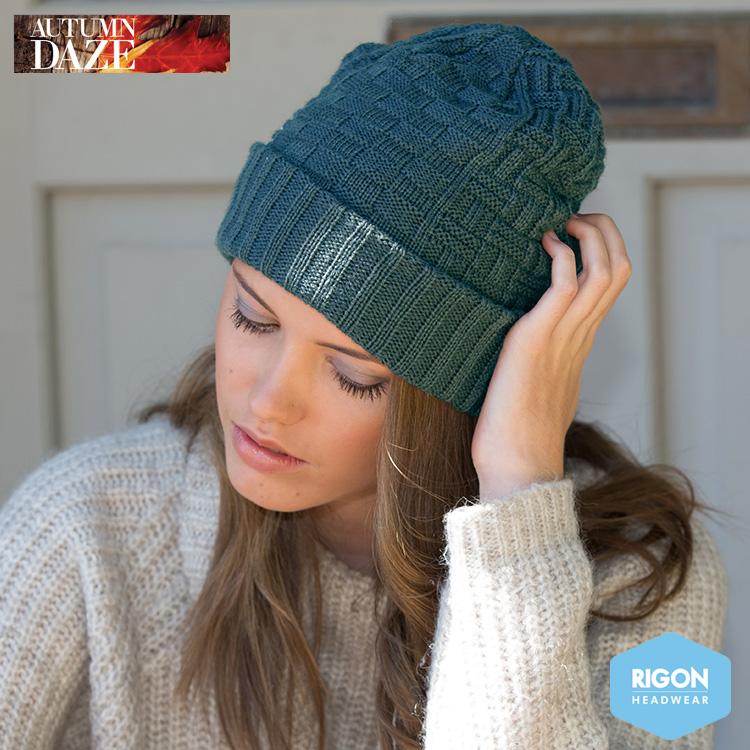 Tori Basket Weave Knitted Beanie by Rigon, Teal Green
