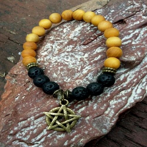 Crystal Bracelet – Lava stone & Wood with Pentagram